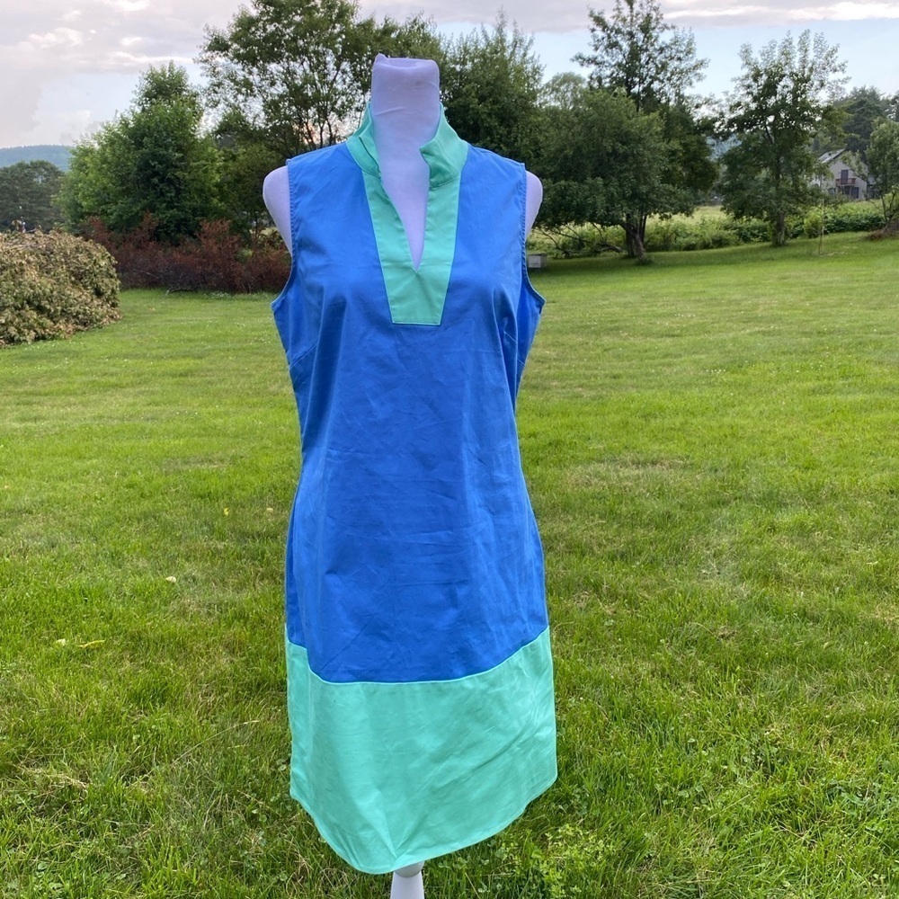 Sail to Sable Blue & Green Colorblock Sleeveless Tunic Dress - Small